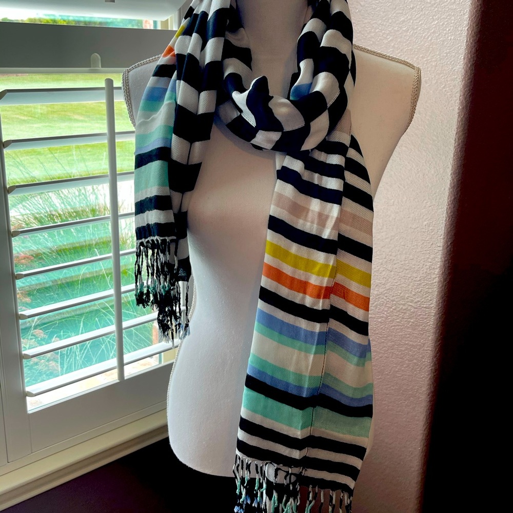 Black/White Stripes and a Splash of Color Scarf